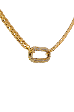 PAVE OVAL CURB CHAIN CHOKER NECKLACE