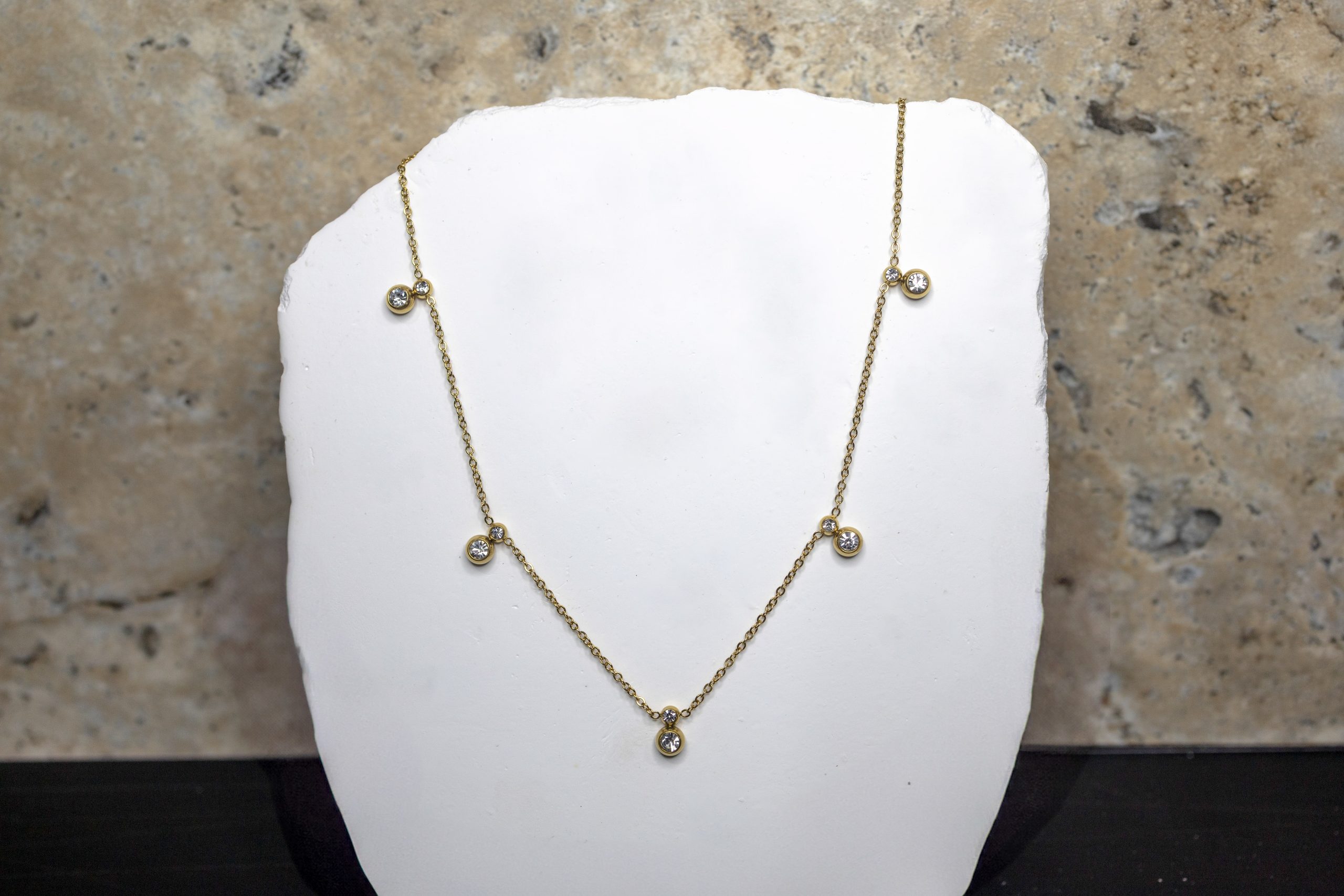 DANGLING DOUBLE STONE NECKLACE - Image 2