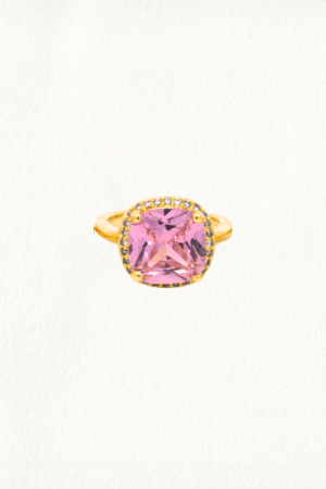 ROUNDED SQUARE PARTY PINK COCKTAIL RING
