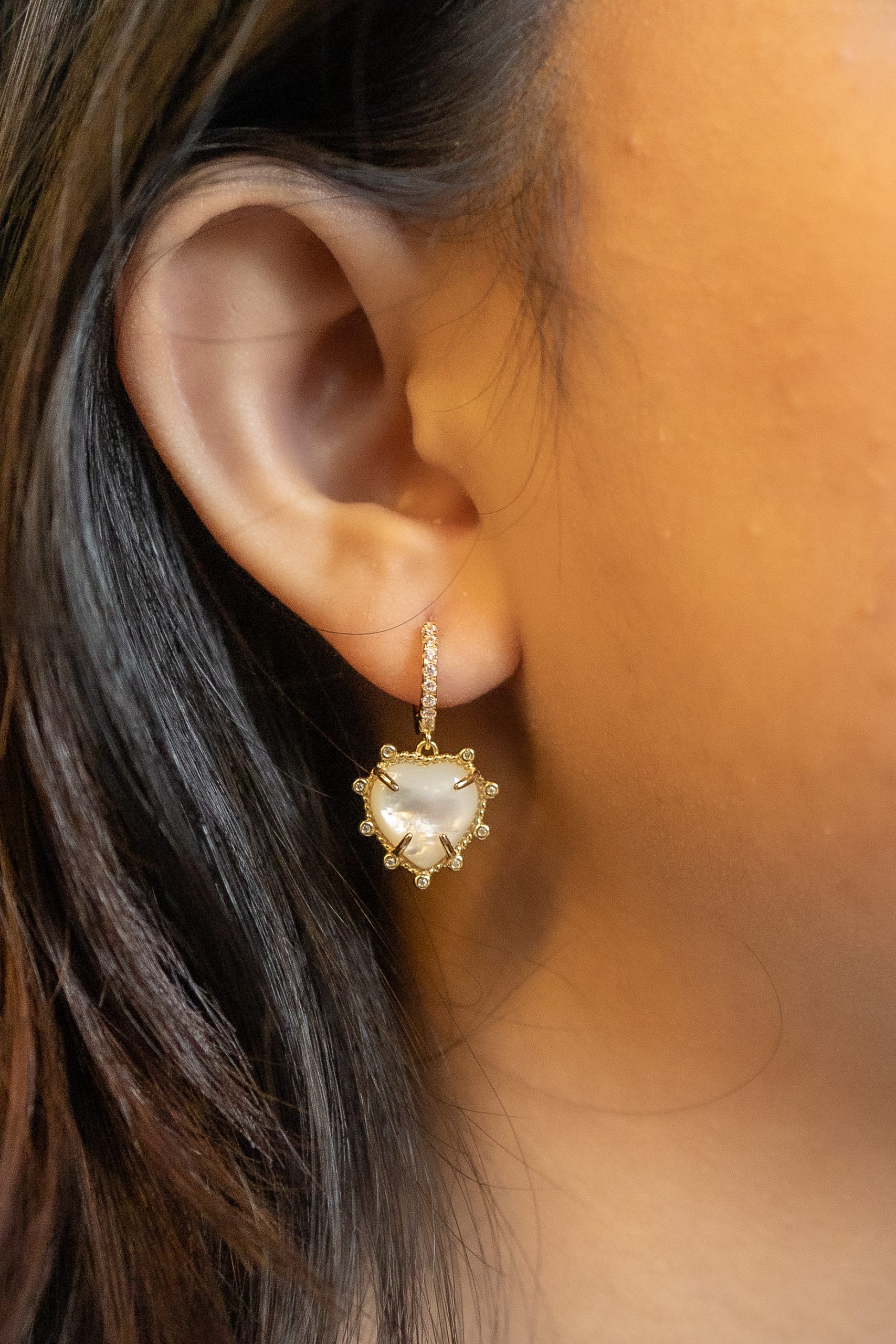 MOTHER OF PEARL DROP HEART HOOP EARRINGS - Image 2