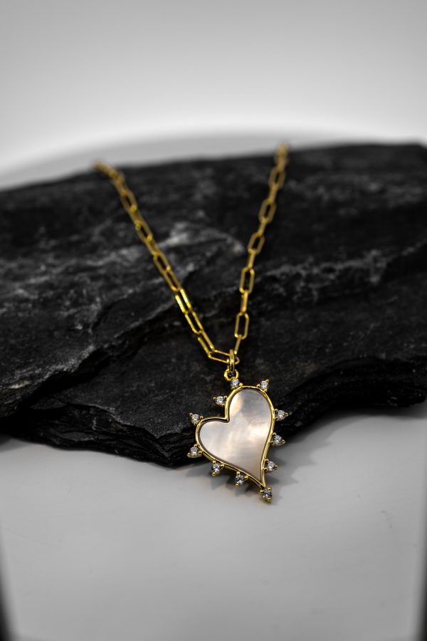 MOTHER OF PEARL SPIKY HEART NECKLACE