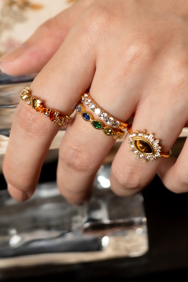 TIGER'S EYE MARQUISE BAGUETTES RING