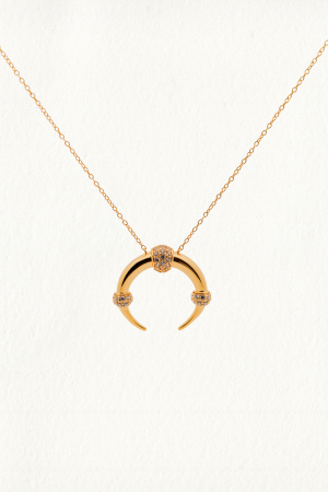 GOLD DOUBLE HORN WITH PAVE RONDELLES NECKLACE