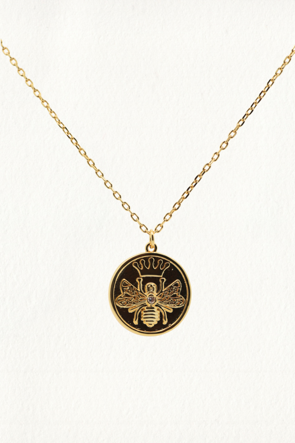 CROWNED QUEEN BEE GEMSTONE COIN PENDANT NECKLACE