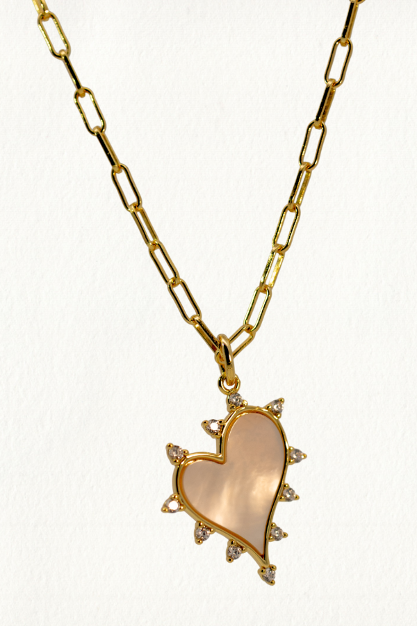 MOTHER OF PEARL SPIKY HEART NECKLACE