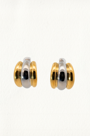 LAYERED TWO TONE RIBBED EARRINGS