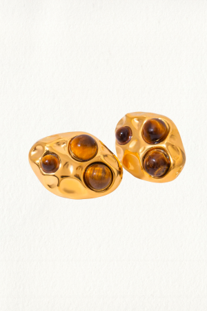 TIGER'S EYE OVAL STUD EARRINGS