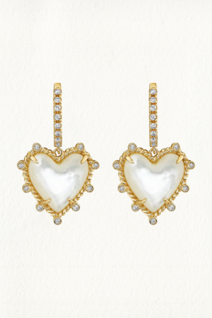 MOTHER OF PEARL DROP HEART HOOP EARRINGS - Image 1