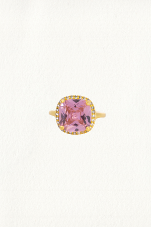 ROUNDED SQUARE PARTY PINK COCKTAIL RING