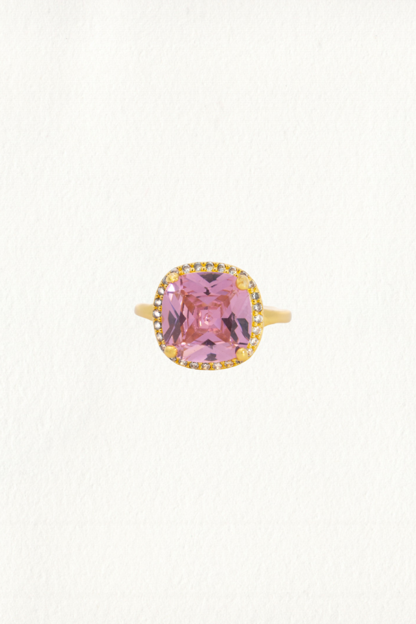 ROUNDED SQUARE PARTY PINK COCKTAIL RING