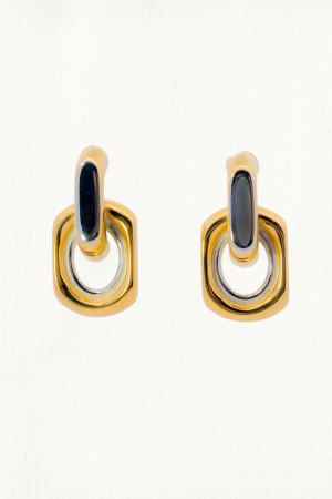 DOUBLE SQUARE TWO TONE EARRINGS