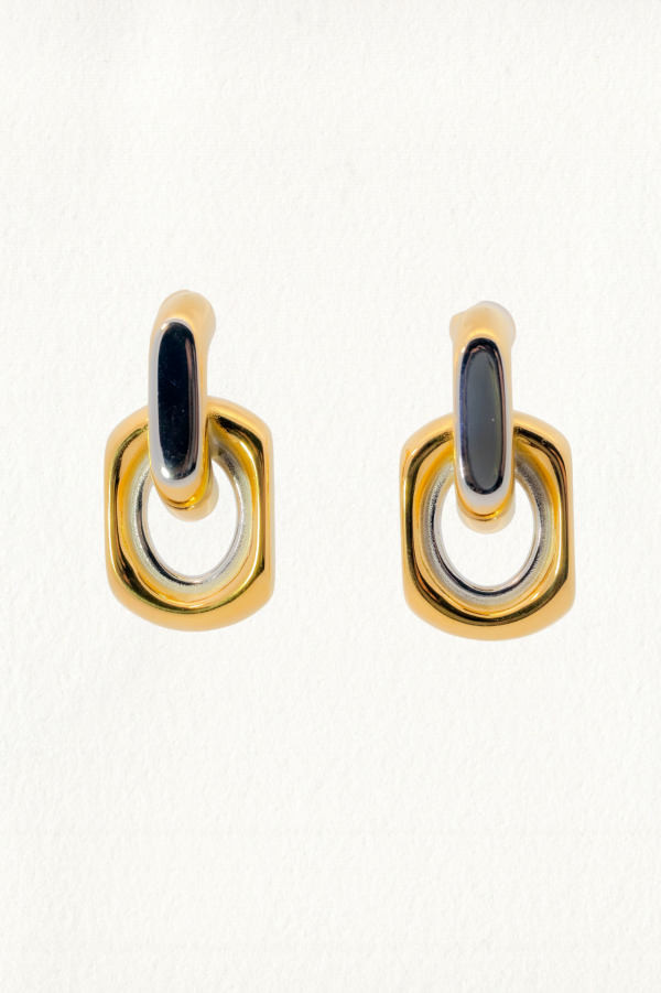 DOUBLE SQUARE TWO TONE EARRINGS
