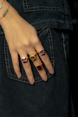 ROUNDED SQUARE LAVENDER COCKTAIL RING - Image 2
