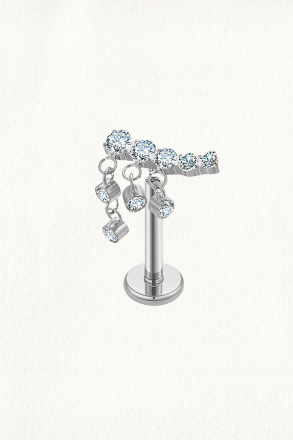 BRILLIANT ZIRCON BAR FOUR TEARDROPS THREADED STUD EARRING