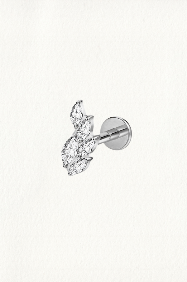FIVE MARQUISE ZIRCON LEAVES THREADED STUD EARRING