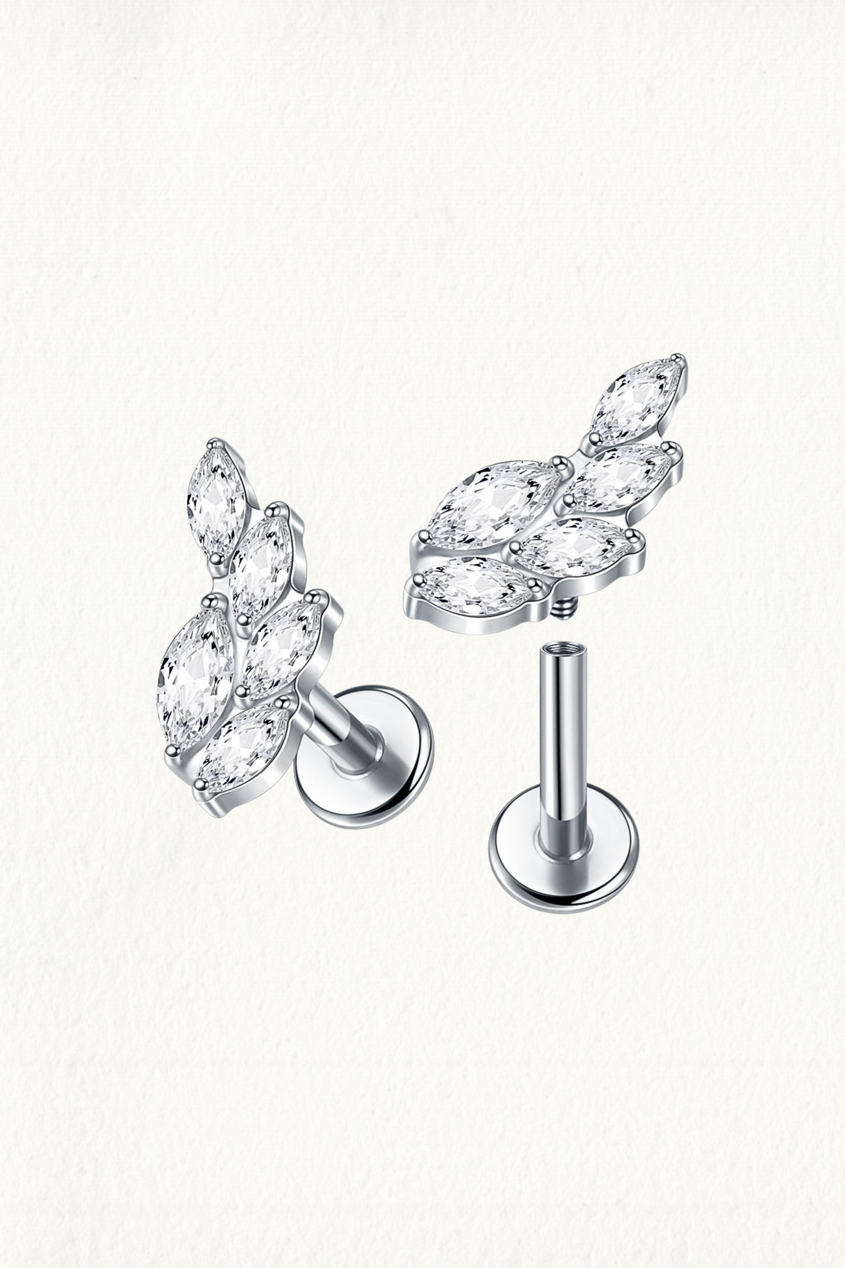 FIVE MARQUISE ZIRCON LEAVES THREADED STUD EARRING - Image 3