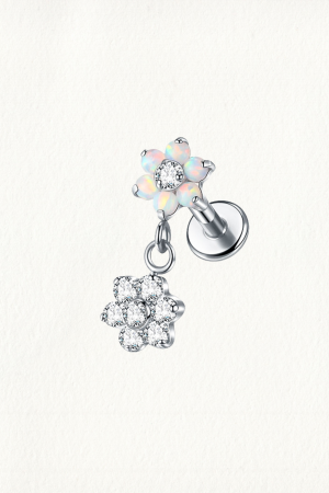 FLOWER OPAL ZIRCON DANGLE THREADED STUD EARRING