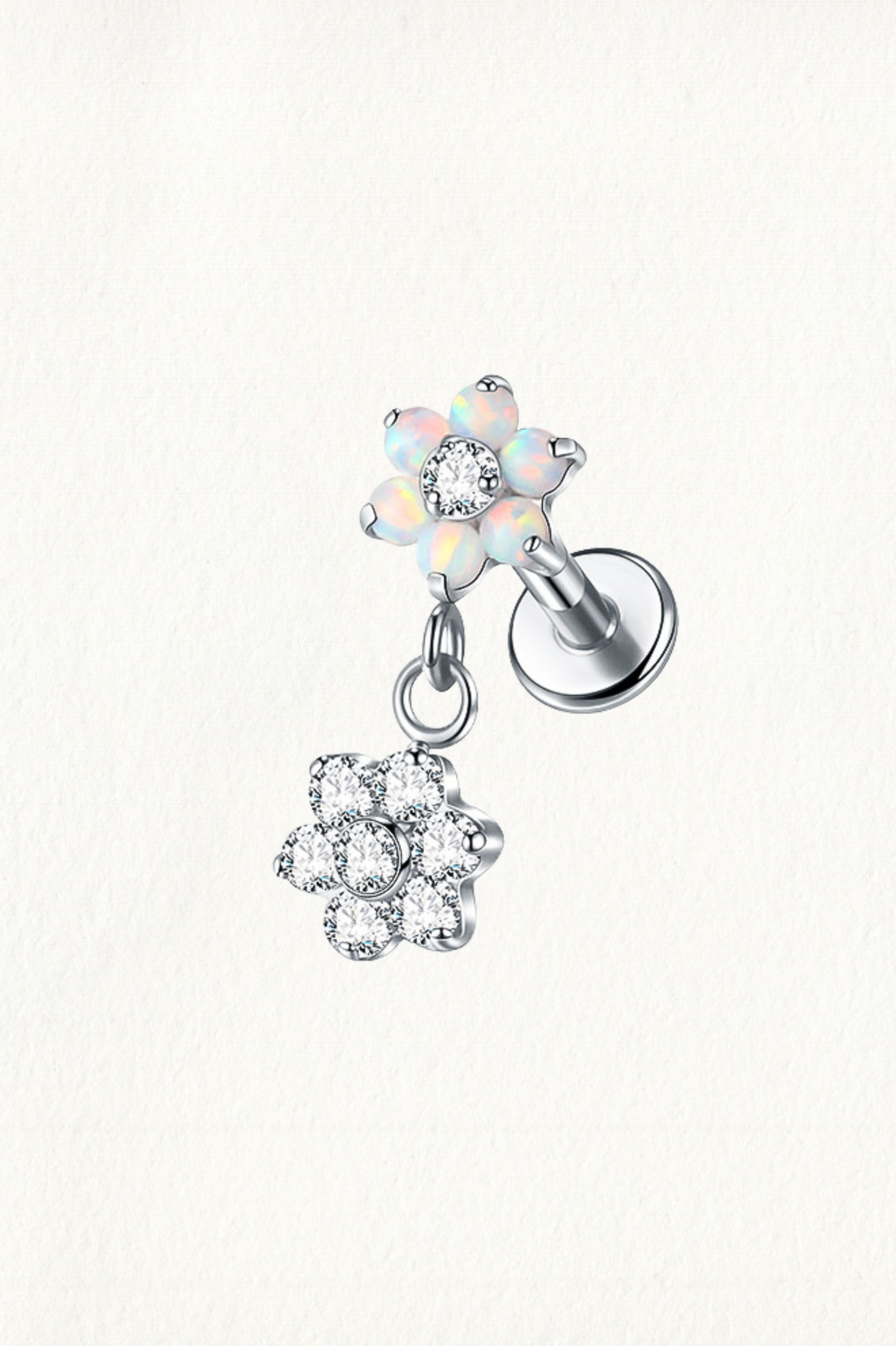 FLOWER OPAL ZIRCON DANGLE THREADED STUD EARRING - Image 1