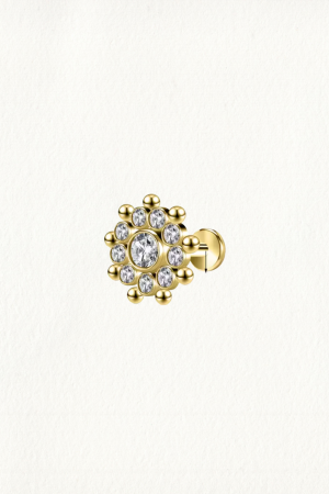 GOLD BRILLIANT ROUND SINGLE FLOWER THREADED STUD EARRING