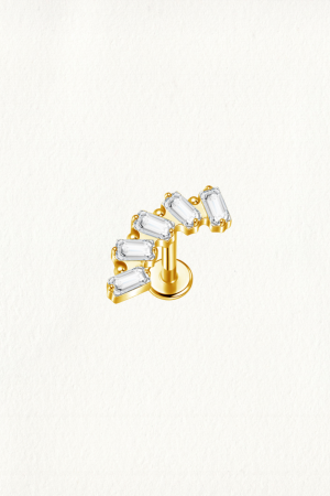 GOLD FIVE BAGUETTE CURVE THREADED STUD EARRING