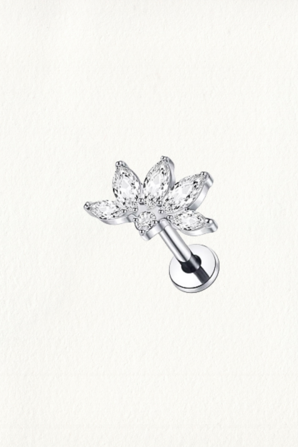 MARQUISE HALF FLOWER THREADED STUD EARRING