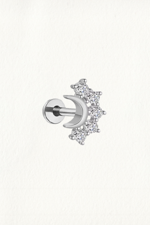 MOON AND BRILLIANT STARS THREADED STUD EARRING