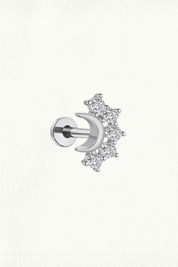 MOON AND BRILLIANT STARS THREADED STUD EARRING