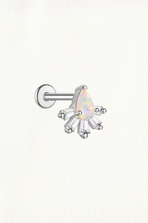 OPAL PEAR ZIRCON BAGUETTES THREADED STUD EARRING