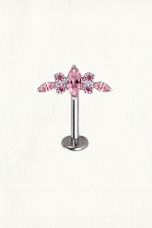 PINK TRIPLE MARQUISE BRILLIANT ZIRCONS THREADED STUD EARRING