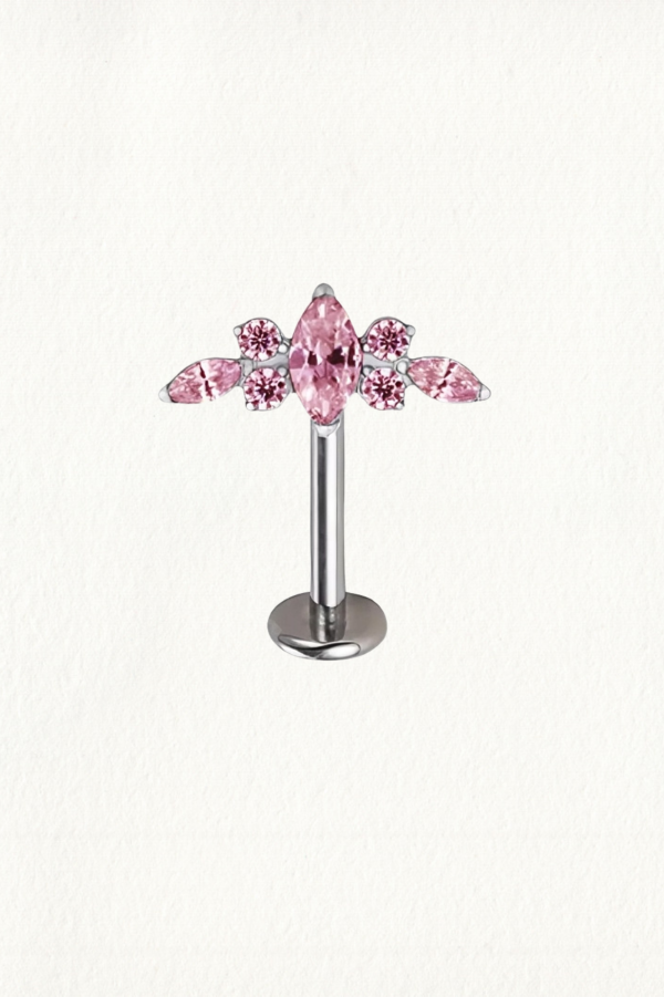 PINK TRIPLE MARQUISE BRILLIANT ZIRCONS THREADED STUD EARRING