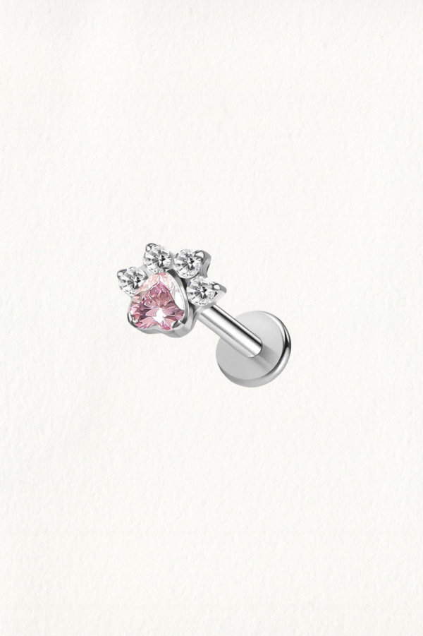 PINK ZIRCON PAW THREADED STUD EARRING