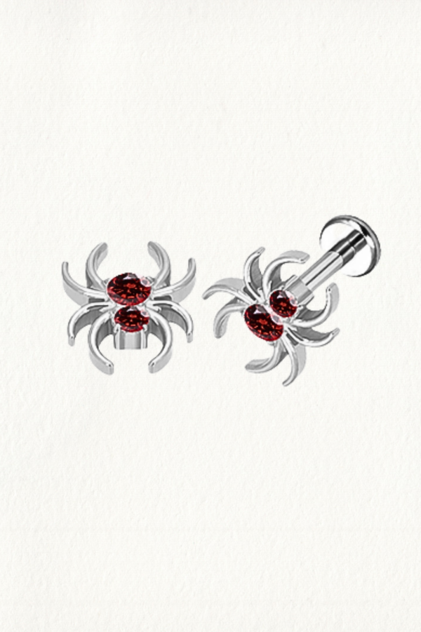 RUBY ZIRCON SPIDER THREADED STUD EARRING