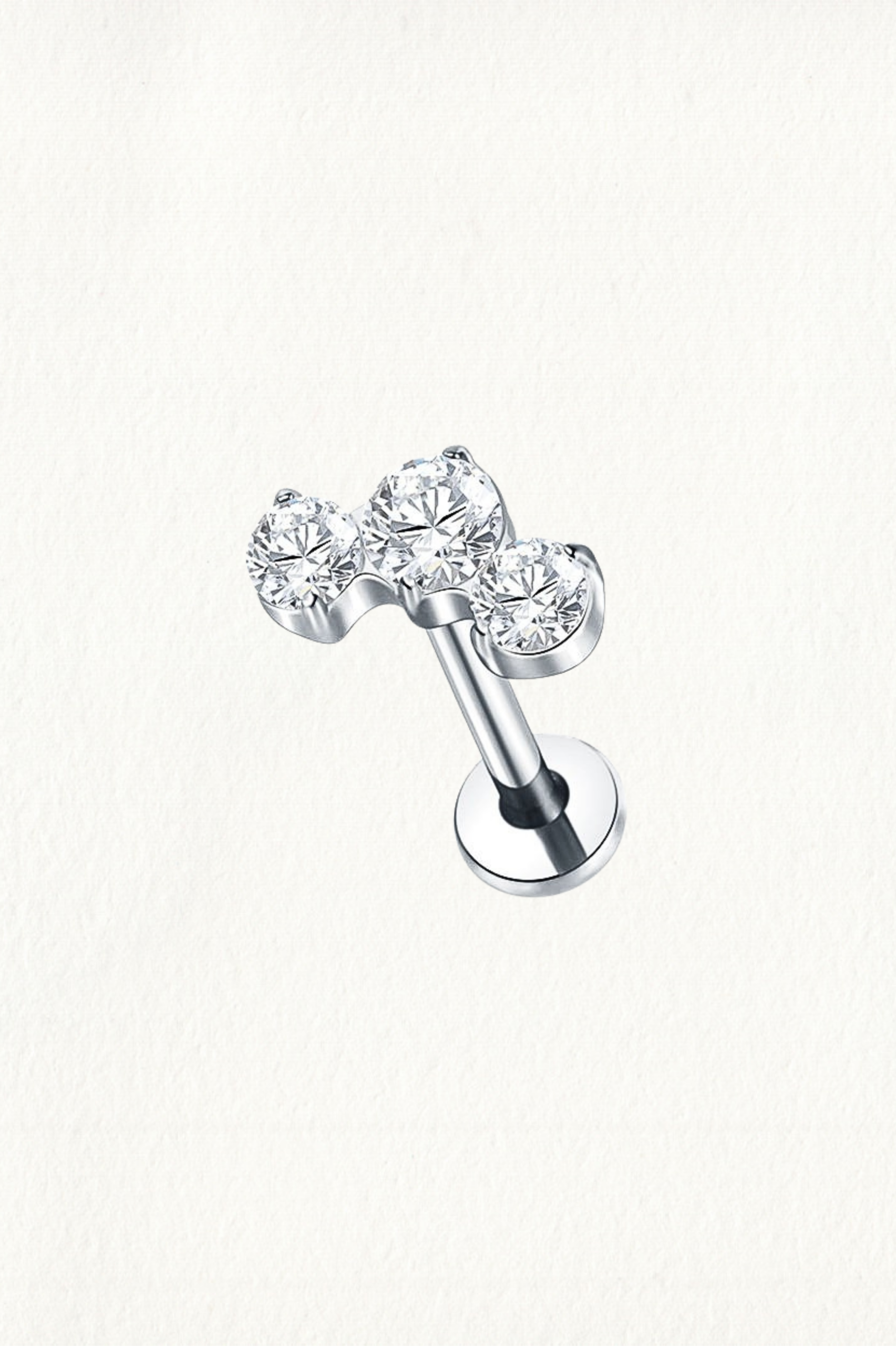 THREE ROUND CUT CURVE THREADED STUD EARRING - Image 1