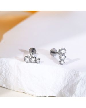 THREE ROUND CUT CURVE THREADED STUD EARRING - Image 2