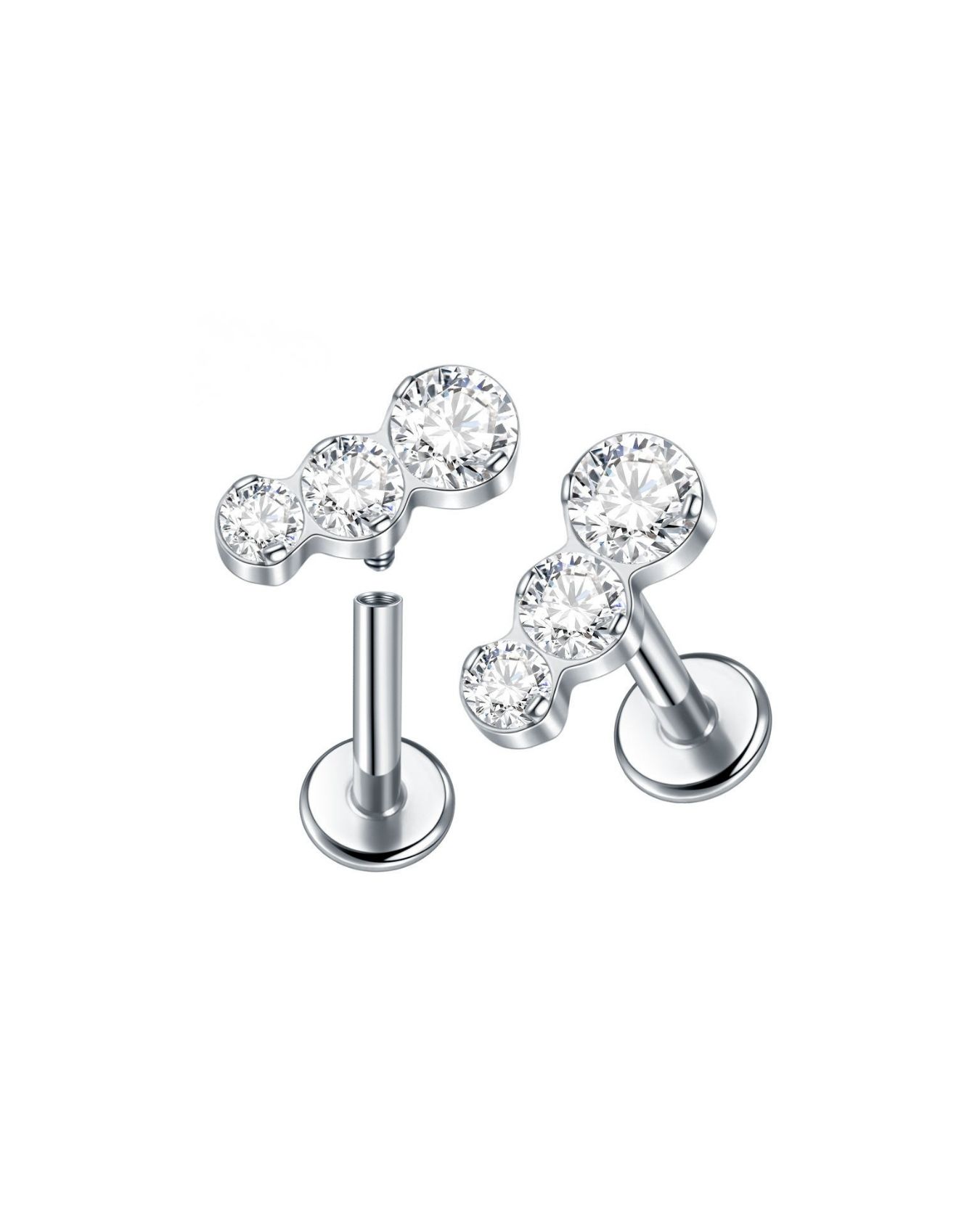 THREE ROUND CUT CURVE THREADED STUD EARRING - Image 4