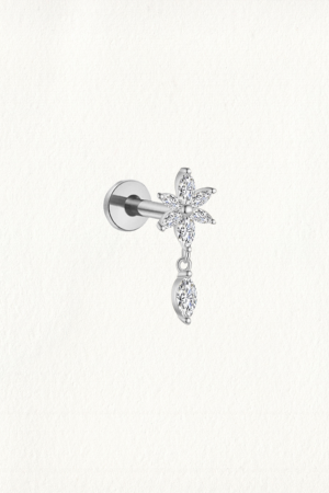 ZIRCON FLOWER MARQUISE DANGLE THREADED STUD EARRING