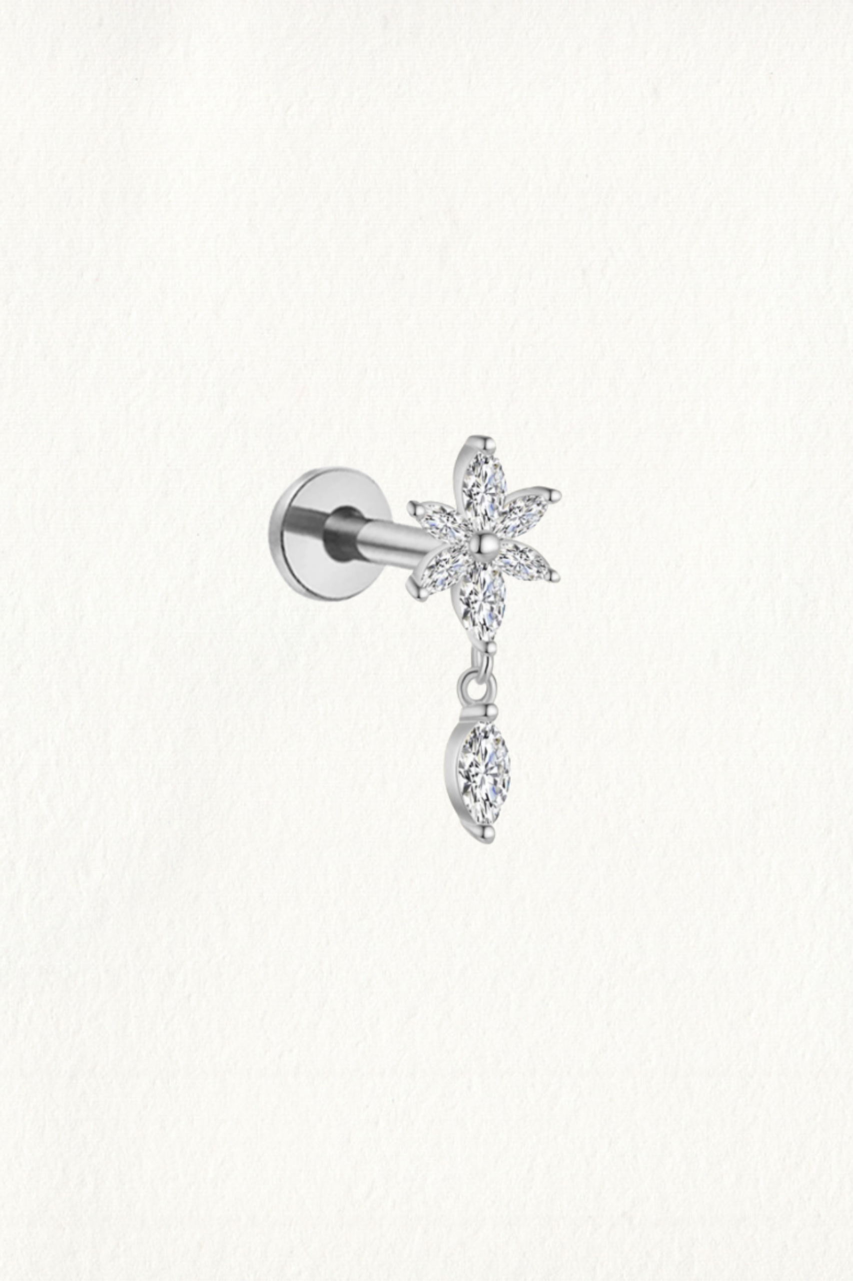 ZIRCON FLOWER MARQUISE DANGLE THREADED STUD EARRING - Image 1