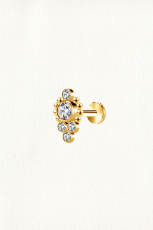 GOLD FOUR ZIRCON BALLS TRIO THREADED STUD EARRING