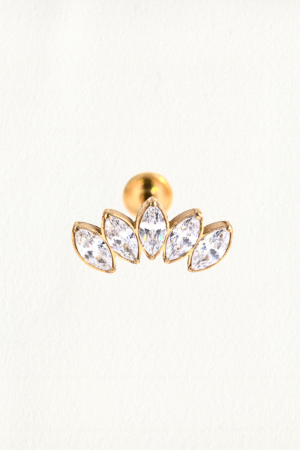 GOLD FIVE MARQUISE CURVE THREADED STUD EARRING