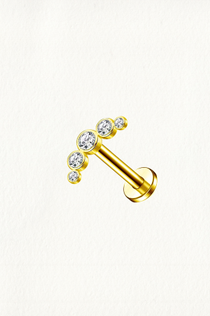 GOLD FIVE ROUND CUT CURVE THREADED STUD EARRING