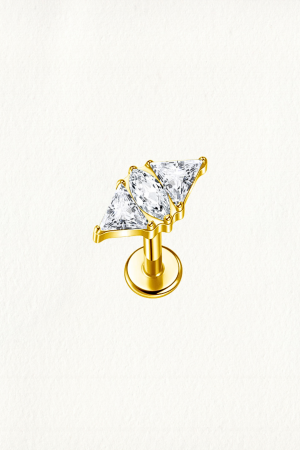 GOLD MARQUISE TRIANGLE ZIRCONS THREADED STUD EARRING