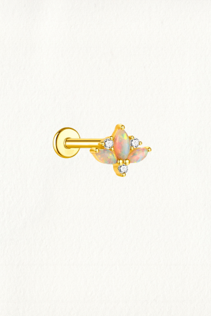 GOLD OPAL AND ZIRCON LOTUS THREADED STUD EARRING