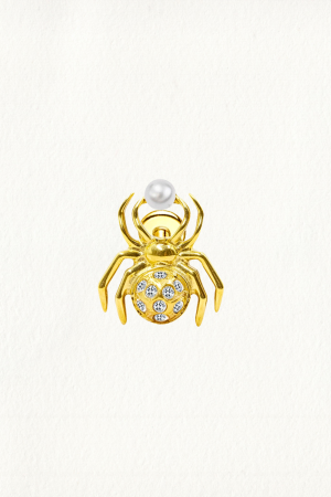 GOLD SPIDER PEARL ZIRCON THREADED STUD EARRING