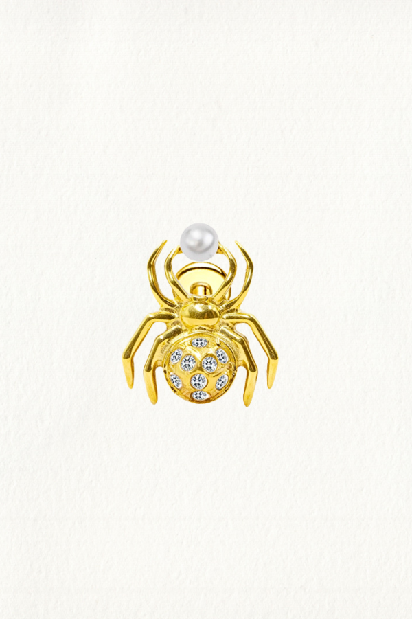 GOLD SPIDER PEARL ZIRCON THREADED STUD EARRING