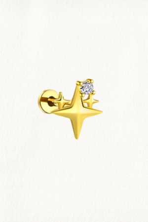GOLD STARS BRILLIANT ZIRCON THREADED STUD EARRING