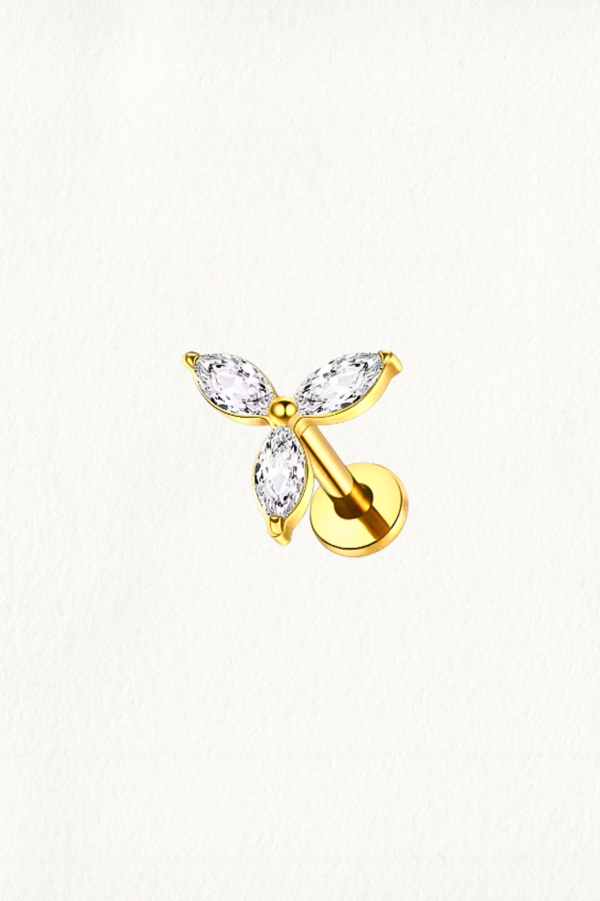 GOLD TRIPLE MARQUISE FAN THREADED STUD EARRING