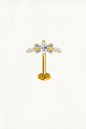 GOLD TRIPLE MARQUISE BRILLIANT ZIRCON THREADED STUD EARRING