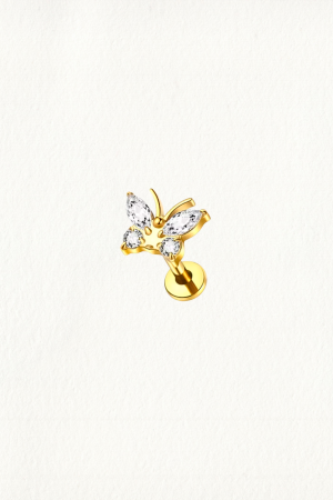 GOLD ZIRCON BUTTERFLY THREADED STUD EARRING