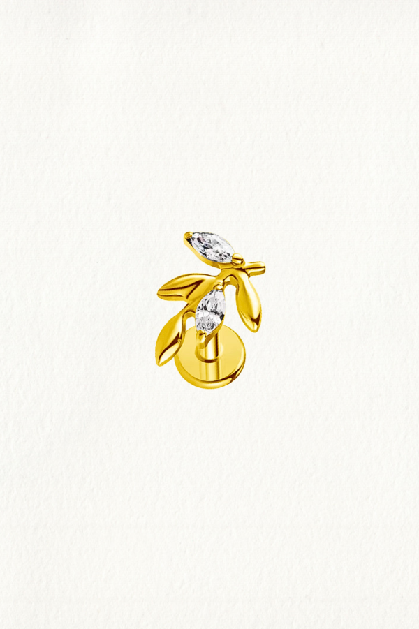 GOLD ZIRCON LEAVES THREADED STUD EARRING