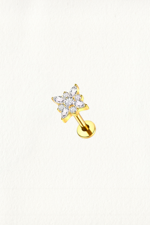 GOLD ZIRCON DAFFODIL THREADED STUD EARRING
